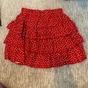 Red flare layered mini skirt with white hearts
